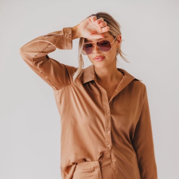 Banbe Aviator Sunglasses Gold Brownish Gold Lens - Picture 6 of 14